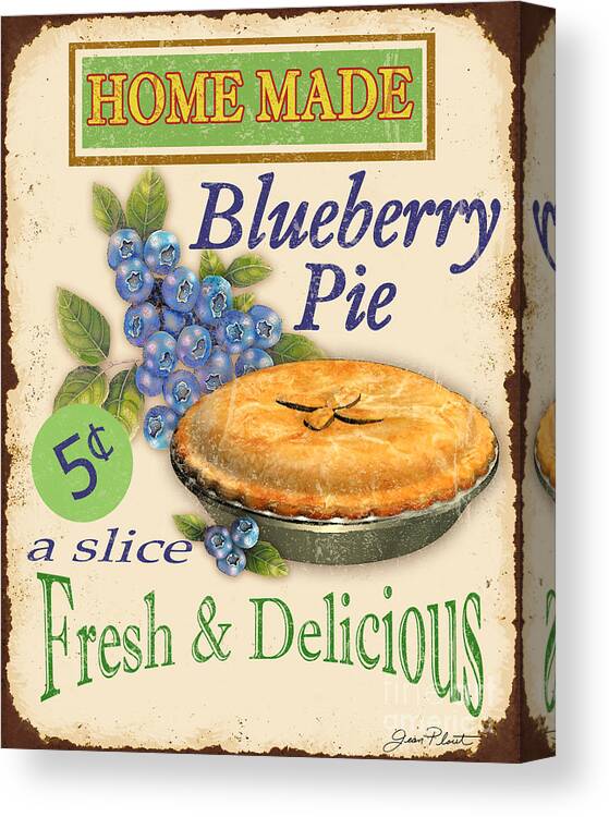 Jean Plout Canvas Print featuring the digital art Vintage Blueberry Pie Sign by Jean Plout