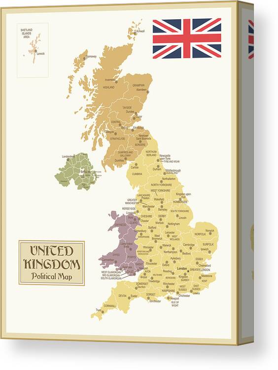 England Canvas Print featuring the digital art Vintage Map Of United Kingdom by Pop jop