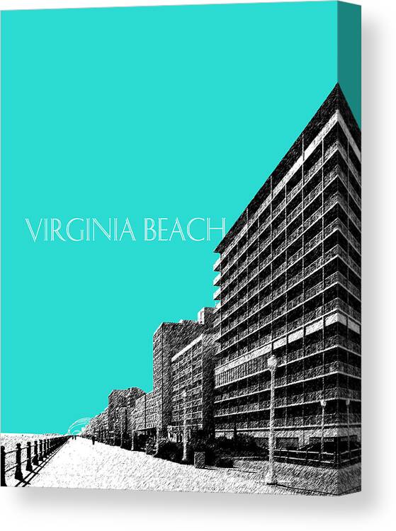 Architecture Canvas Print featuring the digital art Virginia Beach Skyline Boardwalk - Aqua by DB Artist