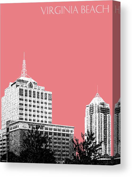 Architecture Canvas Print featuring the digital art Virginia Beach Skyline - Light Red by DB Artist