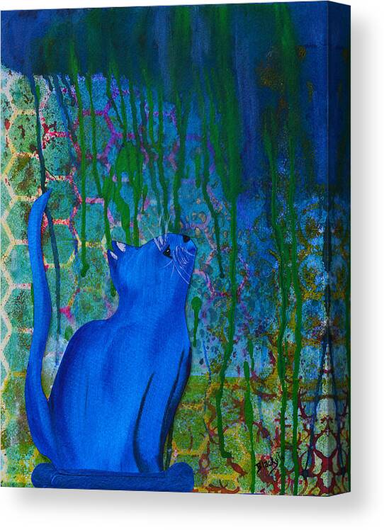 Cat Canvas Print featuring the painting Waiting For The Rain To Stop by Donna Blackhall