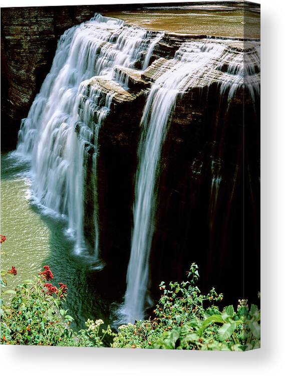 Photography Canvas Print featuring the photograph Water Falling From Rocks, Lower Falls by Panoramic Images