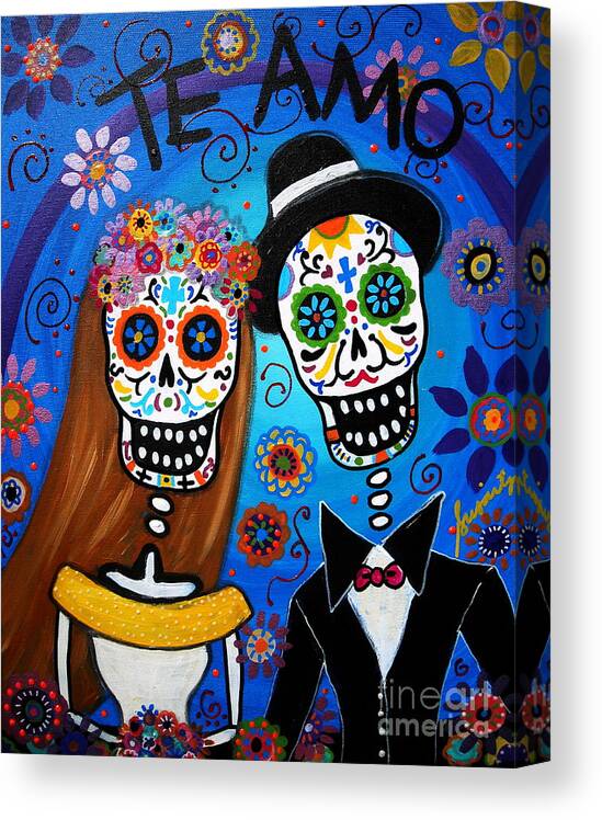 Wedding Canvas Print featuring the painting Wedding Couple by Pristine Cartera Turkus