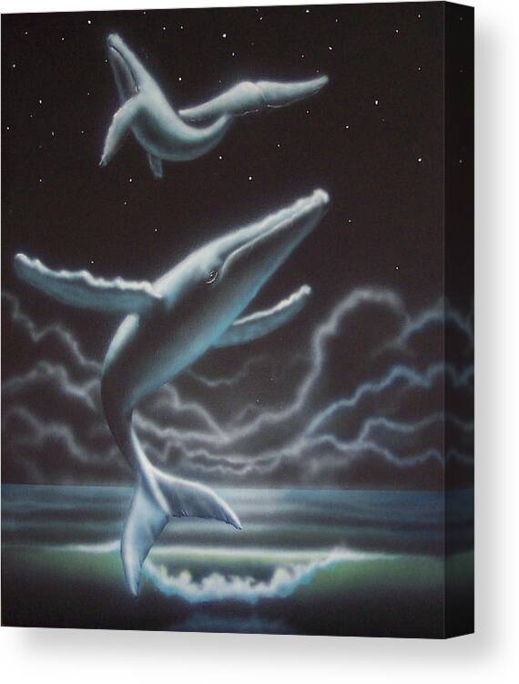 Whales Canvas Print featuring the painting Whales in the Sky by Philip Fleischer
