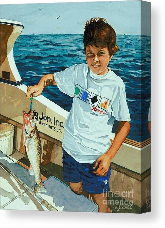 Child Art Watercolor Canvas Print featuring the painting What a Catch by Barbara Jewell