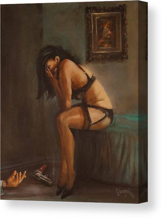  Crime Scene Canvas Print featuring the painting What have I done? by Tom Shropshire