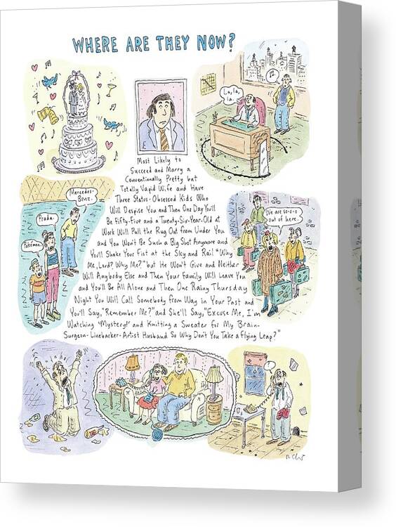 Succeed Canvas Print featuring the drawing 'where Are They Now?' by Roz Chast