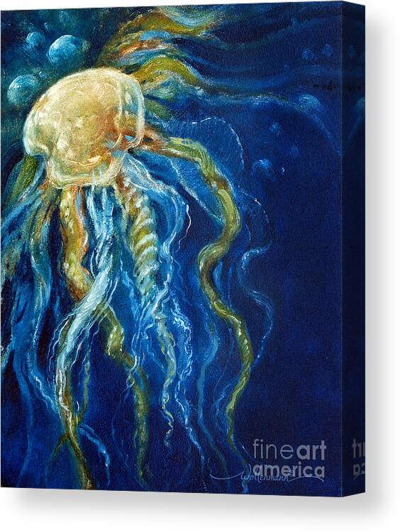 Llyfish Canvas Print featuring the painting Wild Jellyfish Reflection by Randy Wollenmann