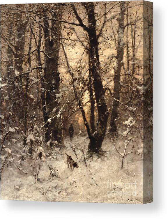 Winter Canvas Print featuring the painting Winter Twilight by Ludwig Munthe