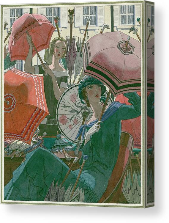 Fashion Canvas Print featuring the digital art Women With Parasols by Pierre Brissaud