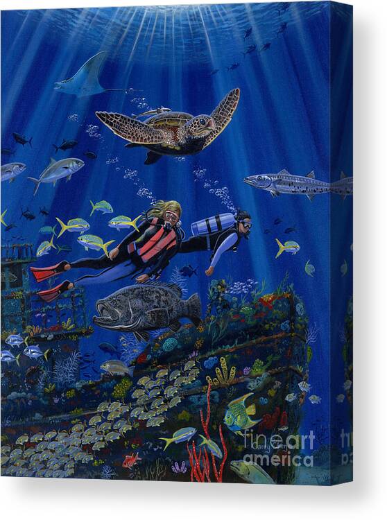 Diving Canvas Print featuring the painting Wreck Divers Re0014 by Carey Chen