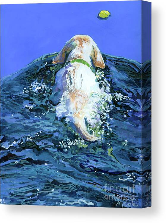 Yellow Labrador Retriever Canvas Print featuring the painting Yellow Lab Blue Wake by Molly Poole