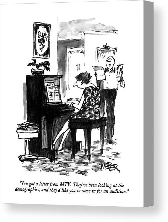 
(man Reads A Letter To His Wife Who Is Playing The Piano)
Entertainment Canvas Print featuring the drawing You Got A Letter From Mtv. They've Been Looking by Robert Weber
