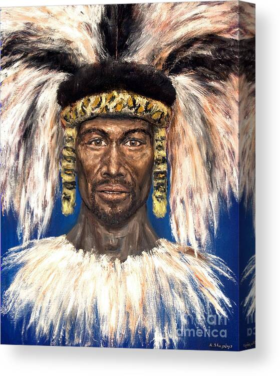 Zulu Canvas Print featuring the painting Zulu warrior by Arturas Slapsys