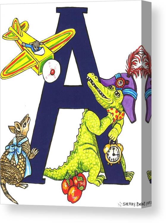 Animal Alphabet Canvas Print featuring the painting Animal Alphabet A-3 by Sherry Dole
