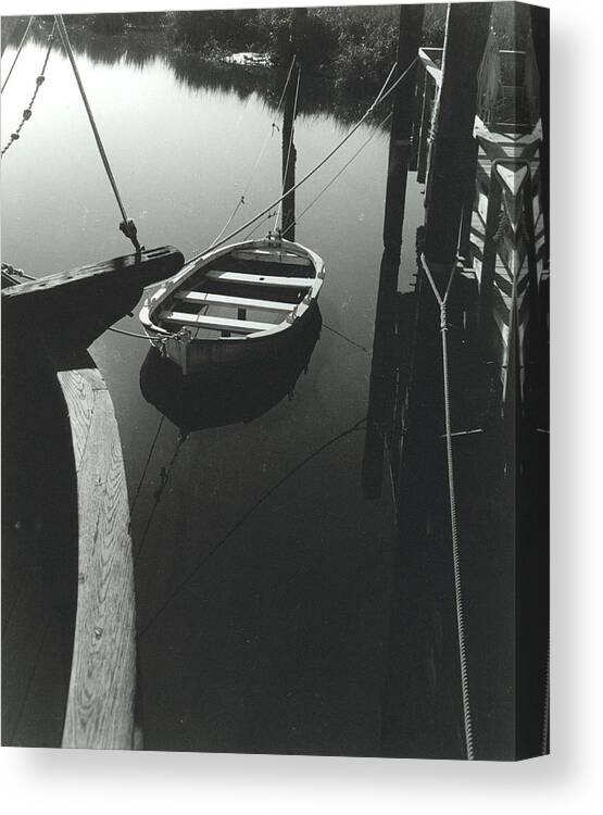 Black & White Canvas Print featuring the photograph Boats #1 by Jean Wolfrum