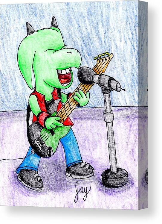 Cartoon Canvas Print featuring the drawing Jett the Alien Bassist by Jayson Halberstadt