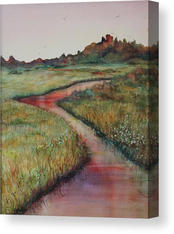 Marsh Canvas Print featuring the painting Wetlands by Ruth Kamenev