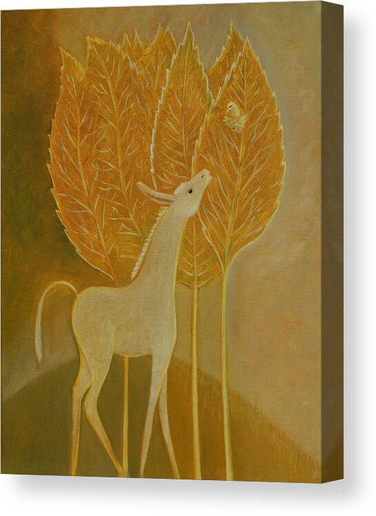 Animal Canvas Print featuring the painting A Little Golden Song by Tone Aanderaa