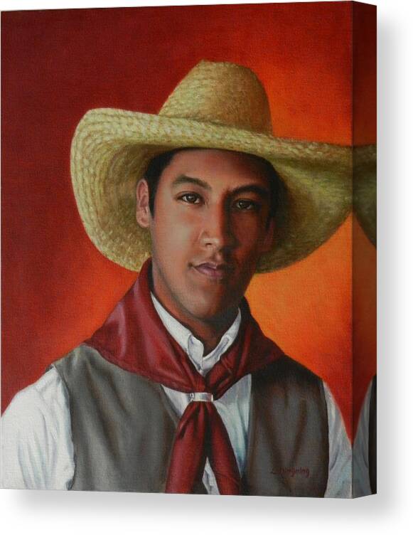 Portrait Canvas Print featuring the painting A smile from the Andes, Peru Impression by Ningning Li