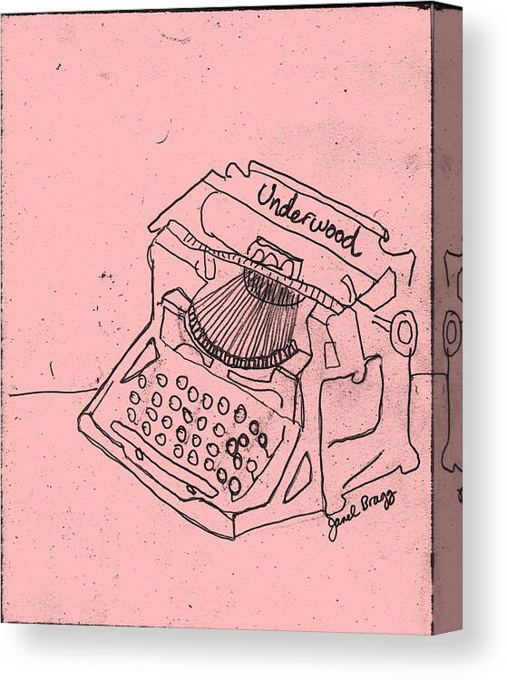 Old Canvas Print featuring the drawing Antique Typewriter in Pink by Janel Bragg