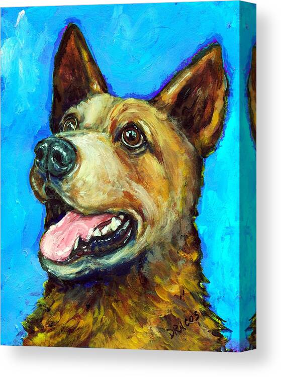 Australian Cattle Dog Canvas Print featuring the painting Australian Cattle Dog  Red Heeler on Blue by Dottie Dracos