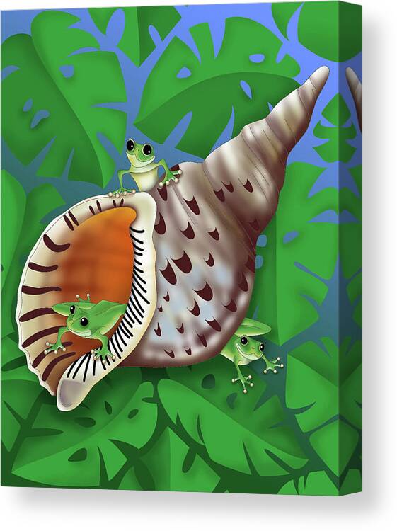 Frogs Canvas Print featuring the digital art Bright Eyes by Alison Stein