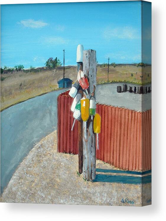 Seascape Canvas Print featuring the painting Buoys on a Pole by Anthony Ross