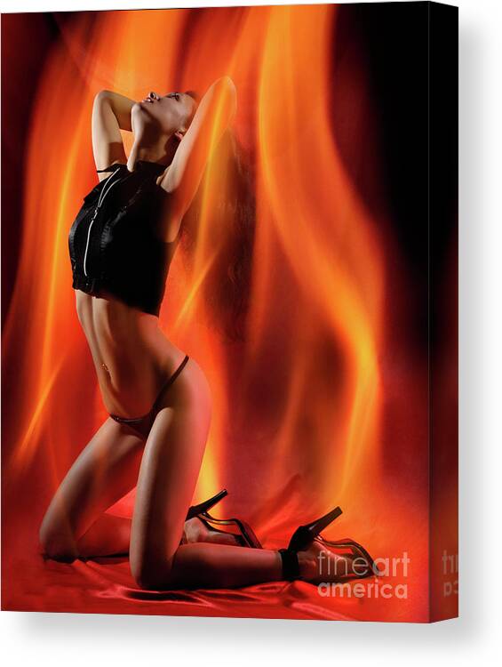 Beautiful Canvas Print featuring the photograph Burning in Flames by Maxim Images Exquisite Prints