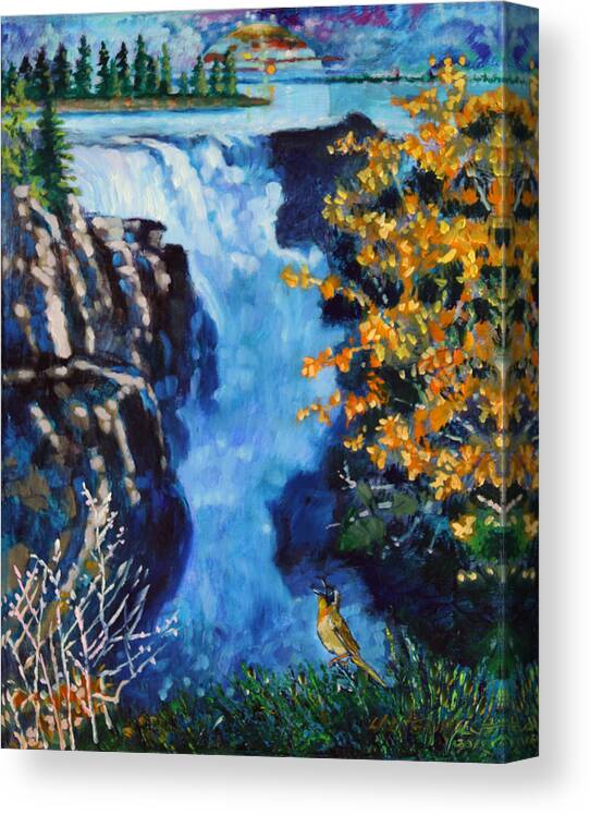 Mountain Waterfall Canvas Print featuring the painting Can You Hear Me by John Lautermilch