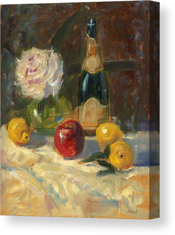 Flowers Canvas Print featuring the painting Champagne and Roses by Marlyn Boyd