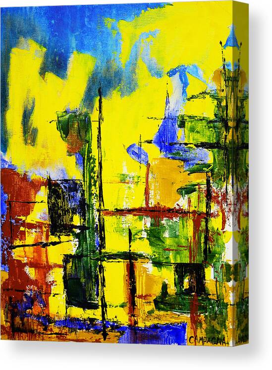  Canvas Print featuring the painting Cityscape by Teddy Campagna