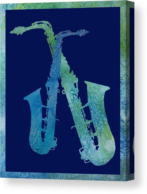 Sax Canvas Print featuring the digital art Cool Jazzy Duet by Jenny Armitage