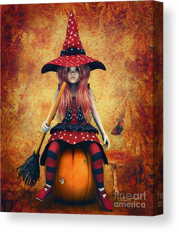 3d Canvas Print featuring the digital art Cutest Little Witch by Jutta Maria Pusl