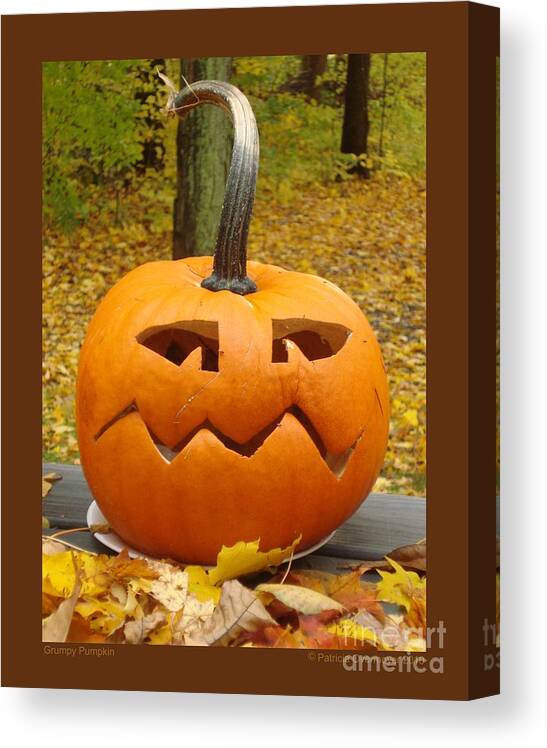 Pumpkin Canvas Print featuring the photograph Grumpy Pumpkin by Patricia Overmoyer