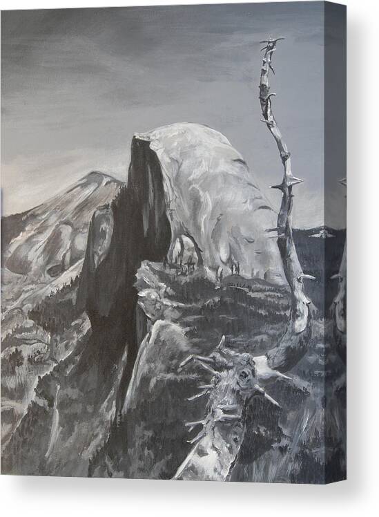 Black And White Painting Canvas Print featuring the painting Half Dome Tree by Travis Day