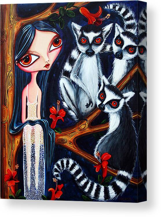 Girl Canvas Print featuring the painting Jane and the Lemurs by Leanne Wilkes