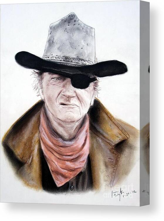 John Wayne Canvas Print featuring the pastel John Wayne by Jim Fitzpatrick