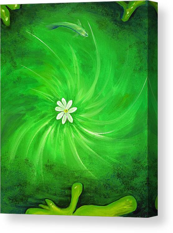 Green Canvas Print featuring the painting Lagoon by David Junod