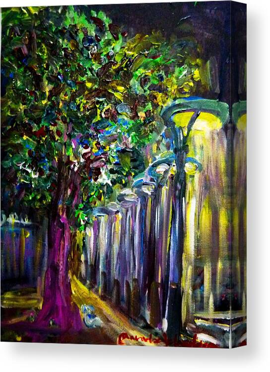 Landscapes Canvas Print featuring the painting Light on the street by Wanvisa Klawklean