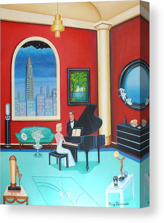 Chrysler Building Canvas Print featuring the painting Midnight Serenade  by Tracy Dennison