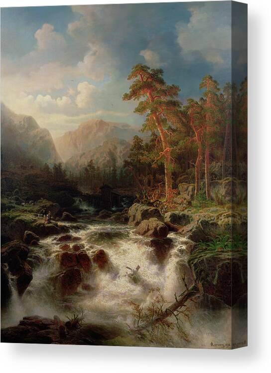 Mountain Torrent Canvas Print featuring the painting Mountain Torrent Smaland by Marcus Larson
