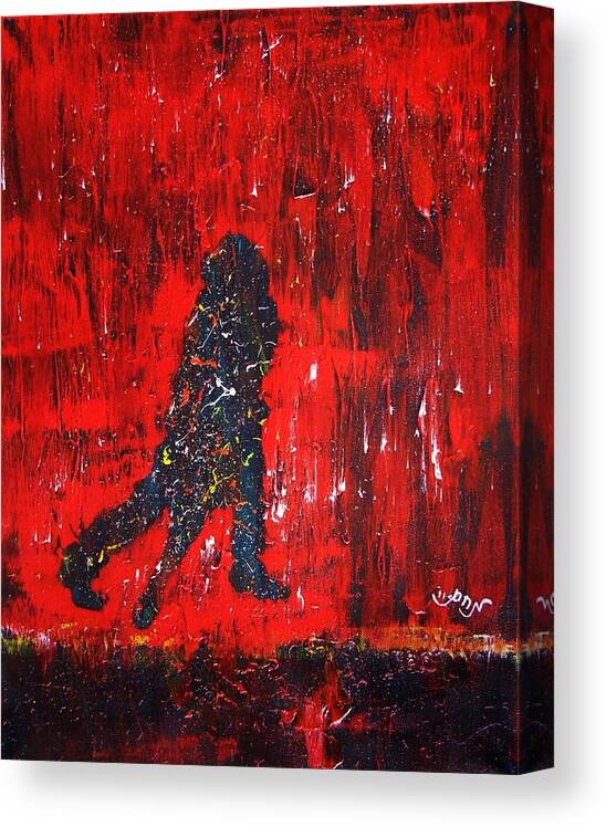 Music Canvas Print featuring the painting Music Inspired Dancing Tango Couple in Red Rain Contemporary Lyrical Splattered and Emotional by M Zimmerman
