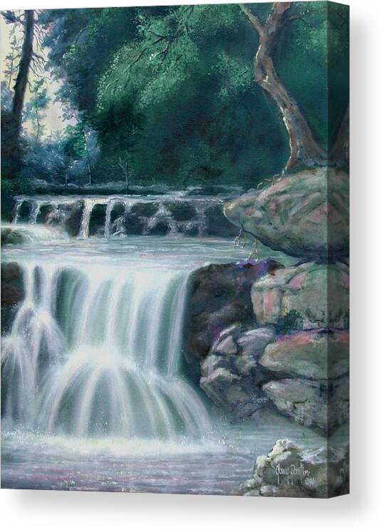 Mountains Canvas Print featuring the painting Pocono Mountains Waterfall by Gary Partin