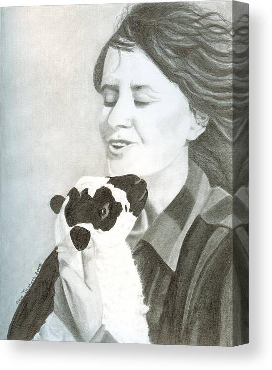 Portrait Canvas Print featuring the drawing Raven O'Keefe and Minnie by Ana Tirolese