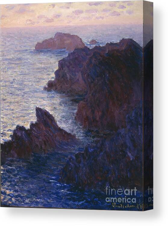 Rocks At Bell-ile Canvas Print featuring the painting Rocks at Bell Ile Port Domois by Claude Monet