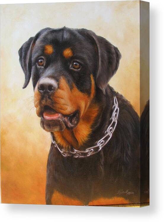 Dog Canvas Print featuring the painting Rottweiler by Helen Lee Meyers