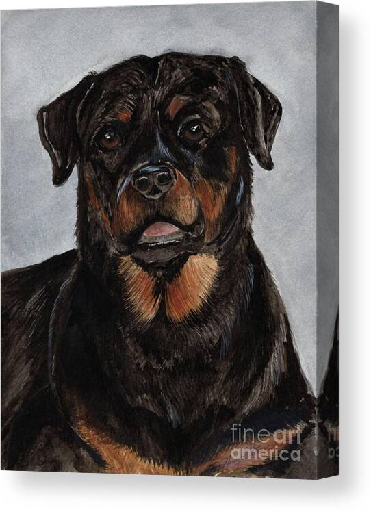 Rottweiler Dog Canvas Print featuring the painting Rottweiler by Nancy Patterson