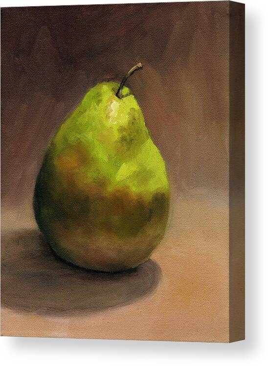 Green Pear Canvas Print featuring the painting Single Pear No. 1 by Vikki Bouffard