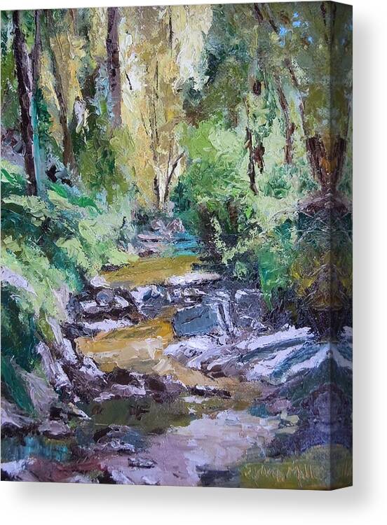 Woods Canvas Print featuring the painting Sunlit woodlands by Sylvia Miller